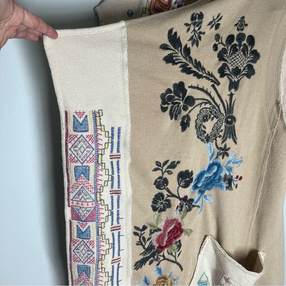 NEW Johnny Was BIYA Embroidered Longline Knit Vest XL Draped Boho Patch Pockets - Picture 4 of 9